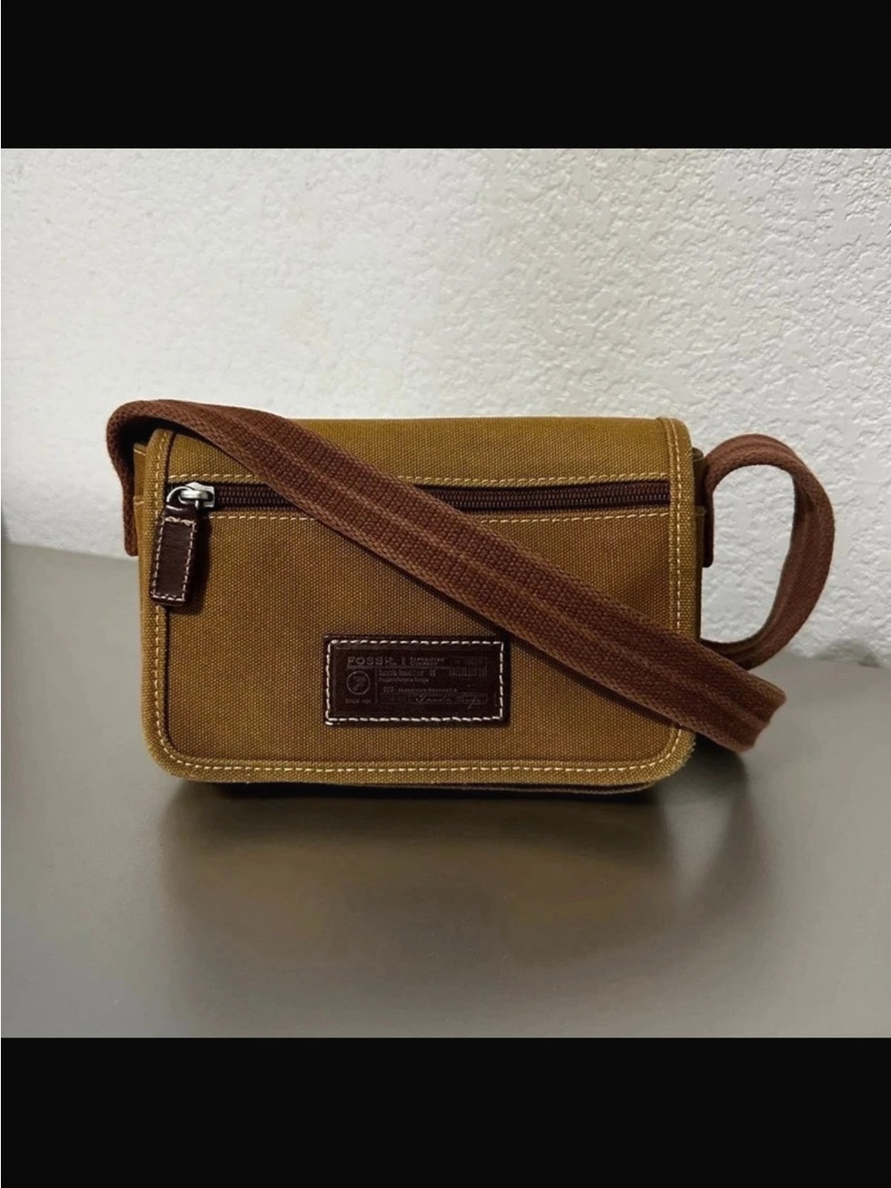 Vintage Fossil Expedition Canvas Crossbody Bag